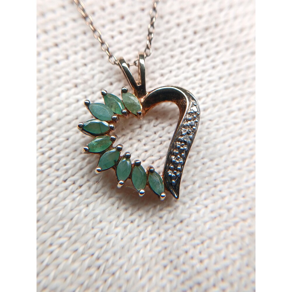 Sterling Silver Serpentine Heart Pendant Necklace 925 Italy Green Stone 18" READ